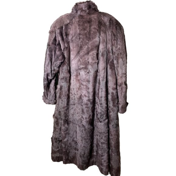 80s VTG JKI Full Length Genuine Fur Coat Rabbit Brown Purple Large Rustic 6754 - Picture 9 of 16
